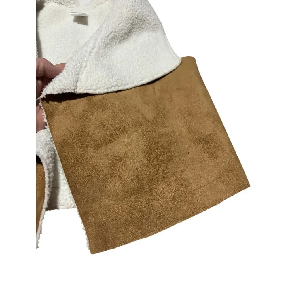 Gymboree faux suede faux shearling lined tobacco color hi low pointed vest euc